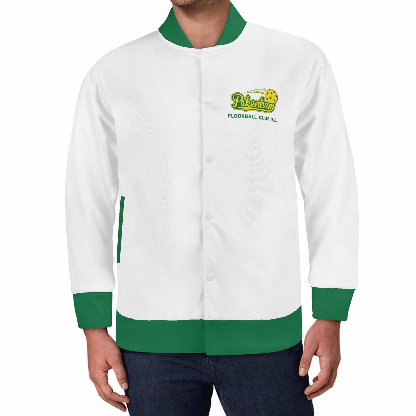 Pakenham Floorball Varsity Bomber Jacket (Green and White)