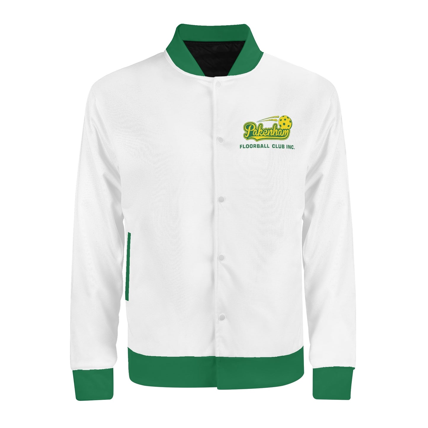 Pakenham Floorball Varsity Bomber Jacket (Green and White)