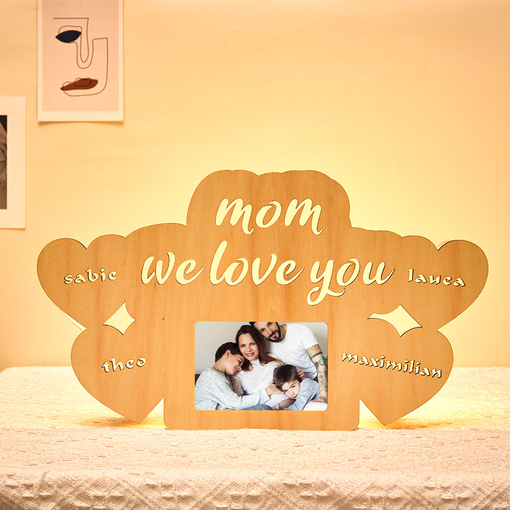 Custom Wooden Engraved Name Night Lamp Photo Frame Night Light for Mom