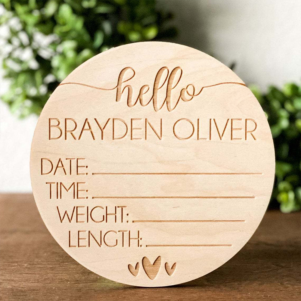 501. Newborn Baby Name Sign Wooden