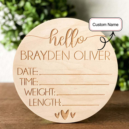 501. Newborn Baby Name Sign Wooden