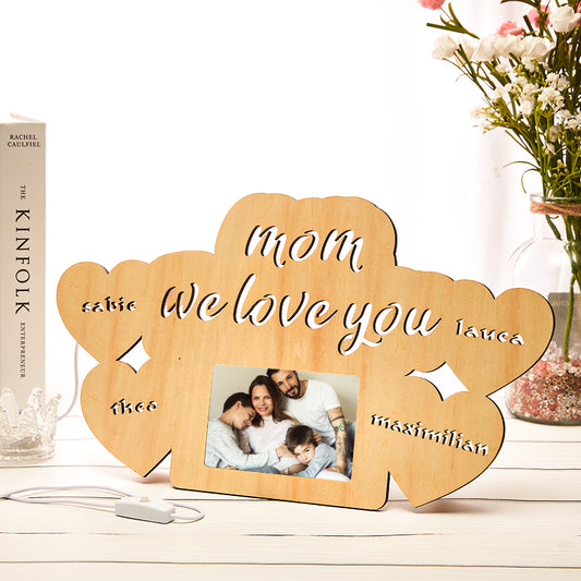 Custom Wooden Engraved Name Night Lamp Photo Frame Night Light for Mom