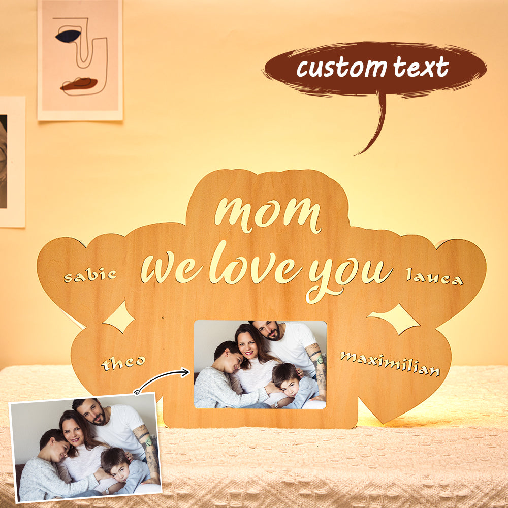 Custom Wooden Engraved Name Night Lamp Photo Frame Night Light for Mom