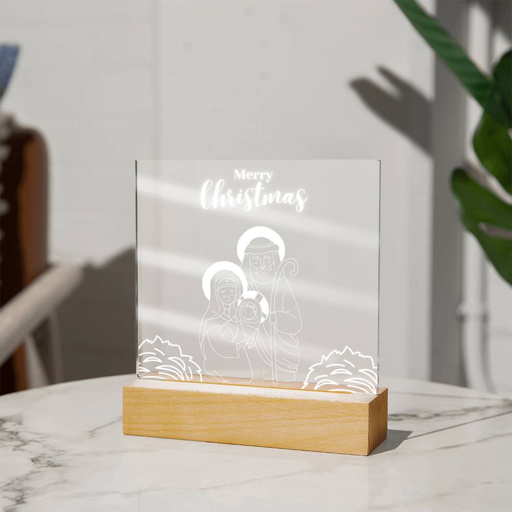 Christmas Nativity Scene close up of Mama Marry, Joseph and baby Jesus (Acrylic Square Plaque)