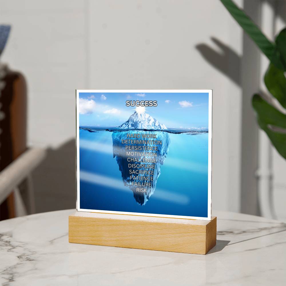 Illuminate Success with Square Acrylic LED Art featuring Mountain Iceberg (clear border) (Square Acrylic Plaque)