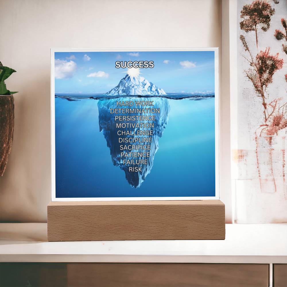Illuminate Success with Square Acrylic LED Art featuring Mountain Iceberg (clear border) (Square Acrylic Plaque)