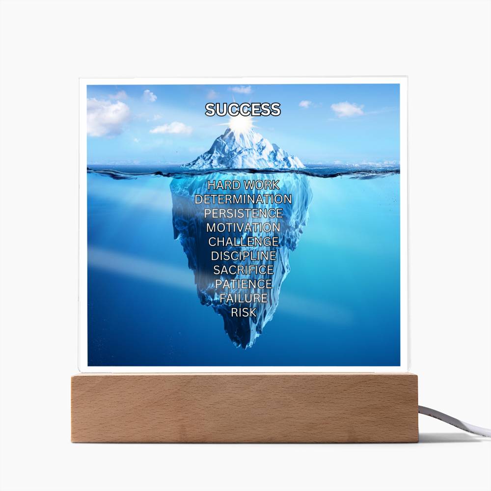Illuminate Success with Square Acrylic LED Art featuring Mountain Iceberg (clear border) (Square Acrylic Plaque)