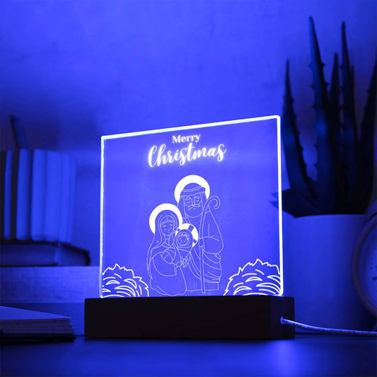 Christmas Nativity Scene close up of Mama Marry, Joseph and baby Jesus (Acrylic Square Plaque)