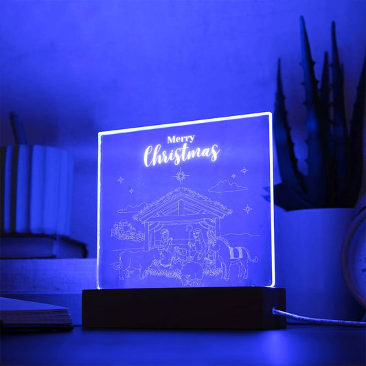 Christmas Nativity scene with animals only (Acrylic Square Plaque)