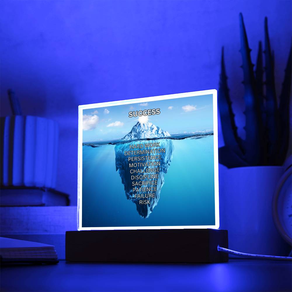 Illuminate Success with Square Acrylic LED Art featuring Mountain Iceberg (clear border) (Square Acrylic Plaque)