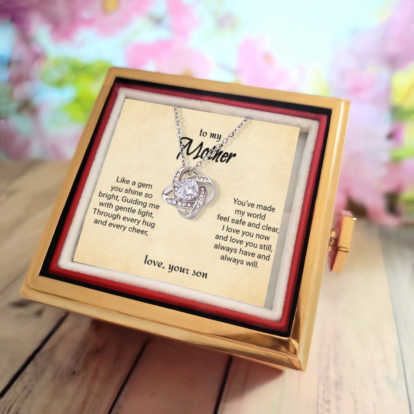 To My Mother - Like a gem you shine so bright - (Love Knot with Rotating Rose Gift Box)