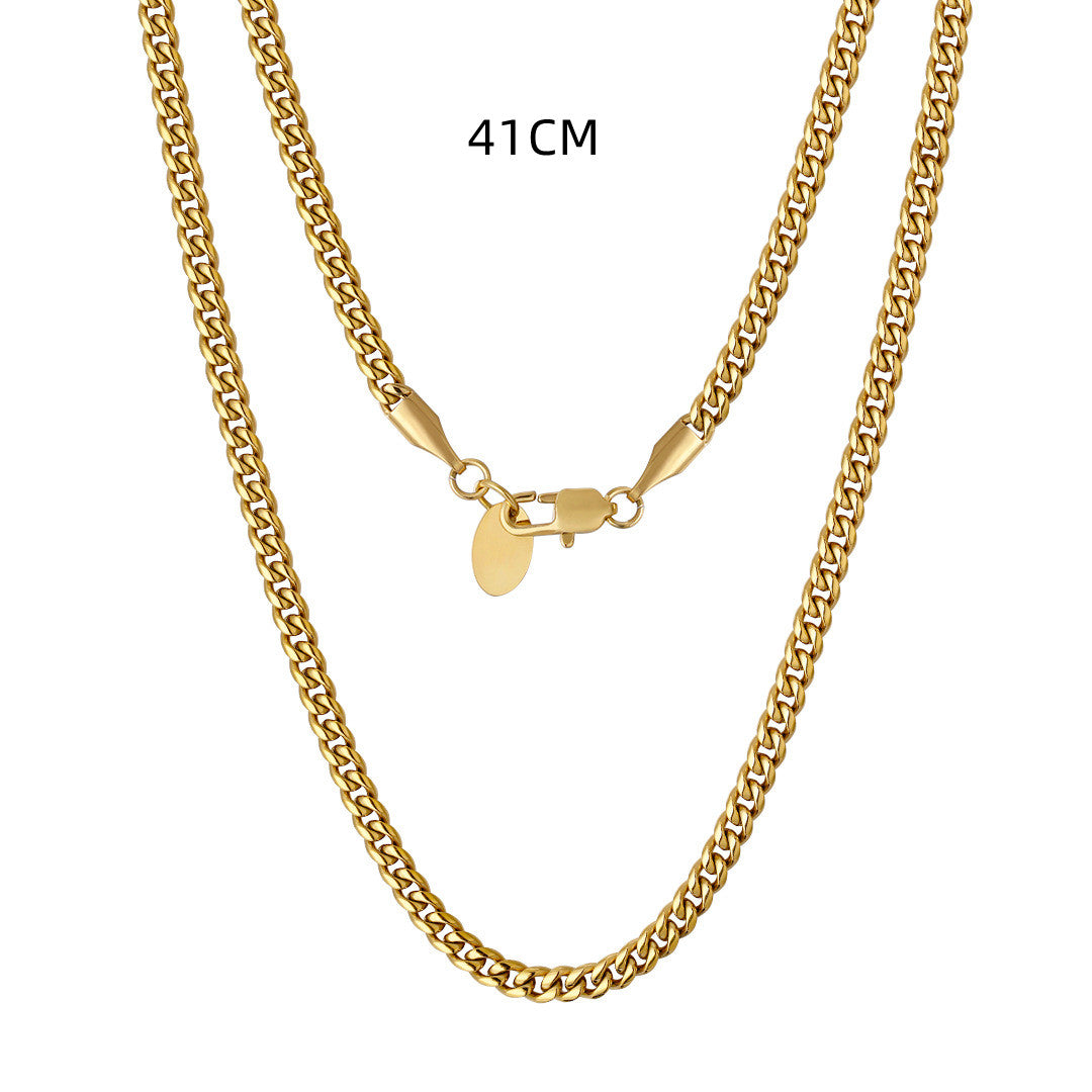 3mm Stainless Steel Cuban Link Chain Necklace 18K Gold
