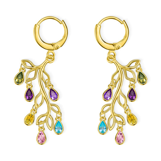 Custom Family Tree Branch Birthstone Earrings