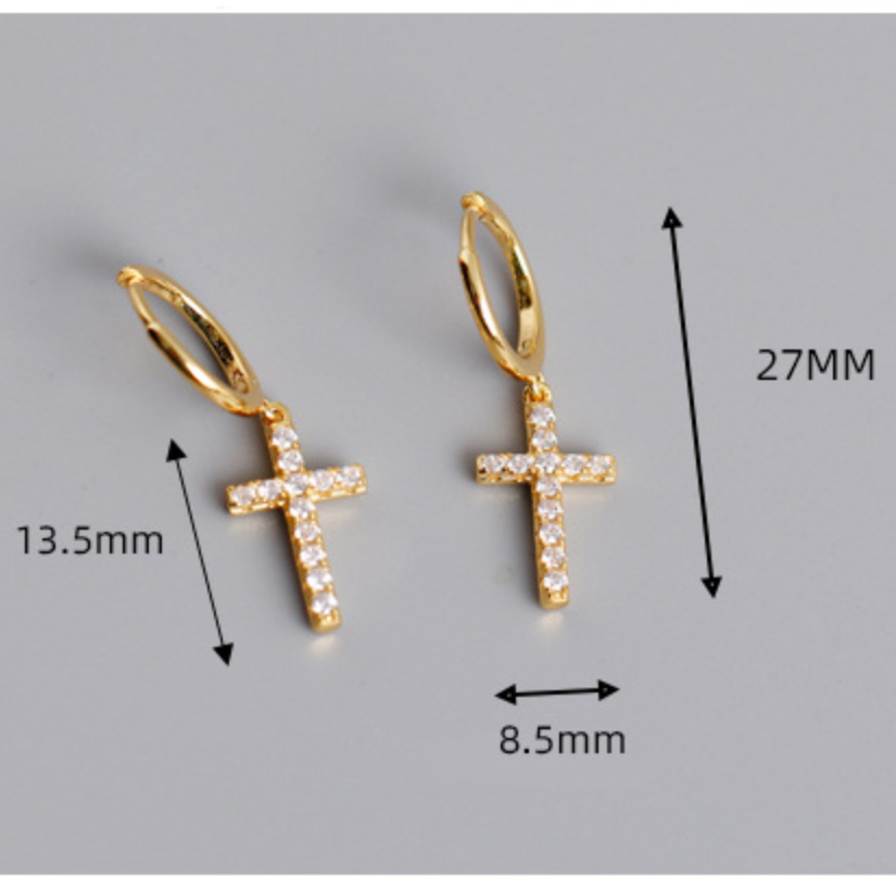 Iced out Cross Earrings Sterling Silver