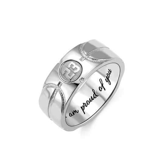 Engraved Basketball Signet Ring Sterling Silver