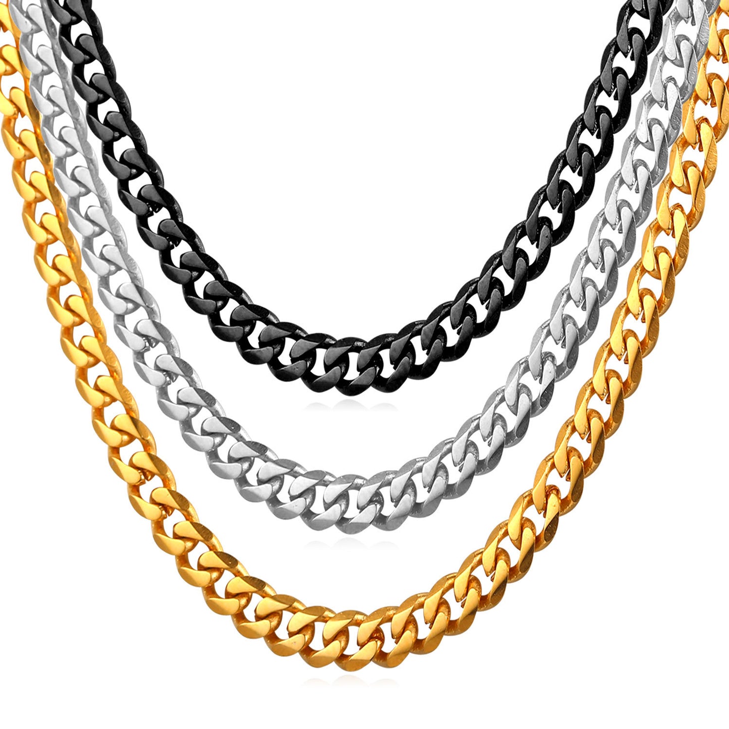 Cuban Link Chain 14K Gold 316L Stainless Steel and Black