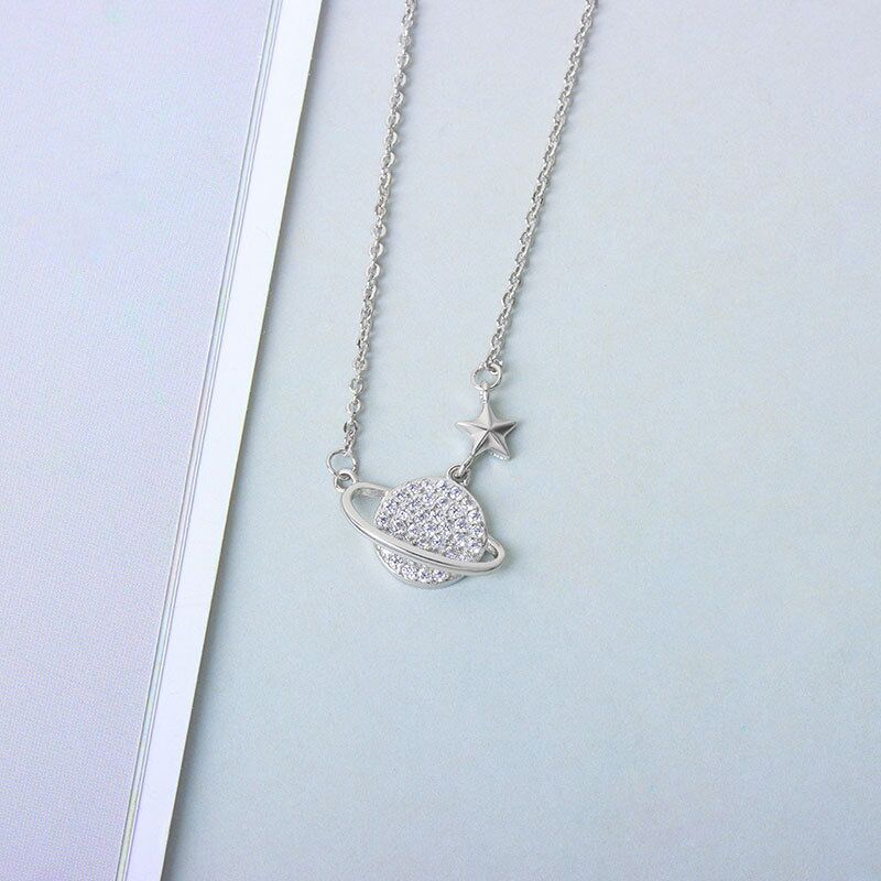 Sterling Silver Planet Saturn Necklace
