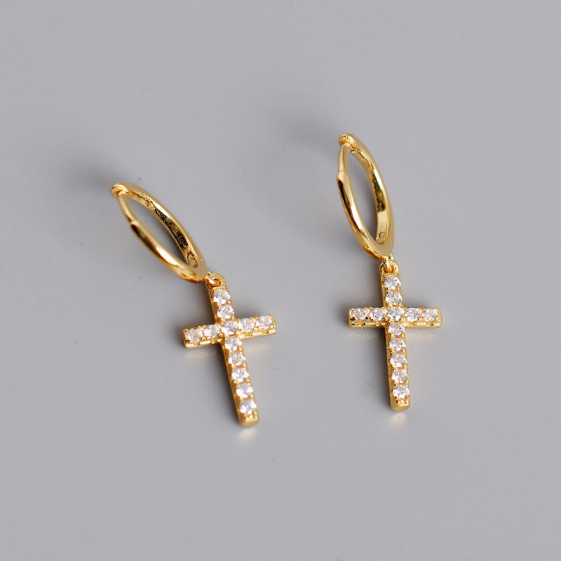 Iced out Cross Earrings Sterling Silver