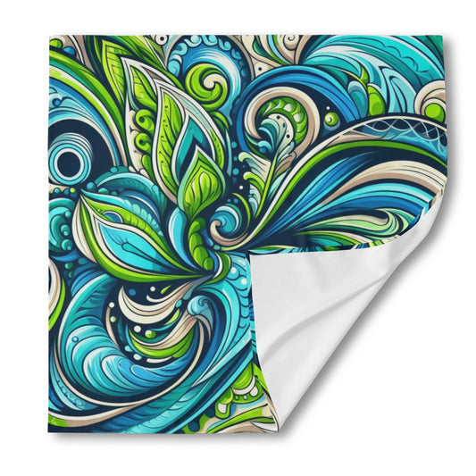Head Scarf / Bandana - Blue and Green Leaf Mandala