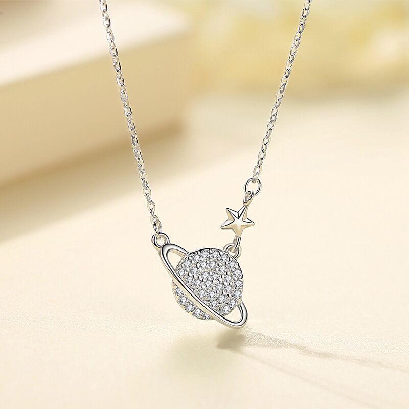 Sterling Silver Planet Saturn Necklace