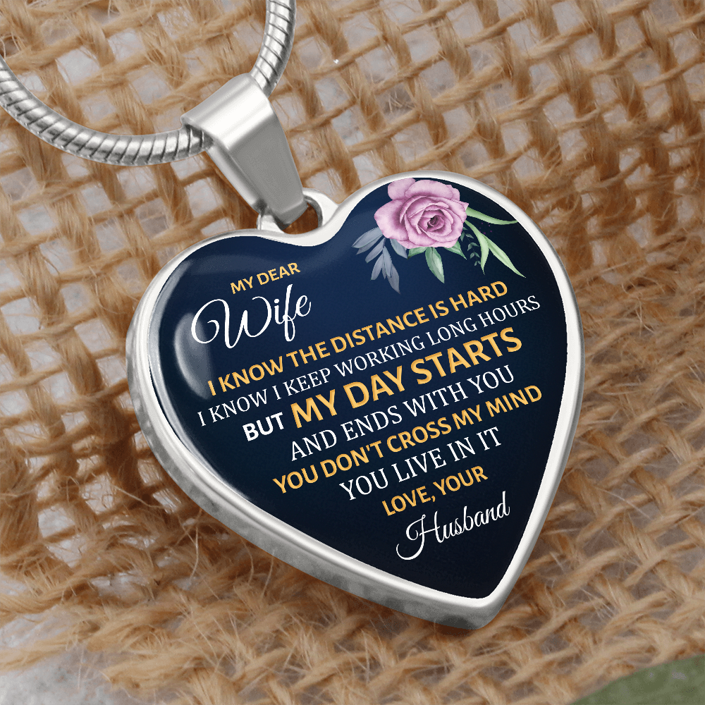 My Dear Wife. I know the distance is hard. (Heart Pendant and Engraving snake chain necklace)