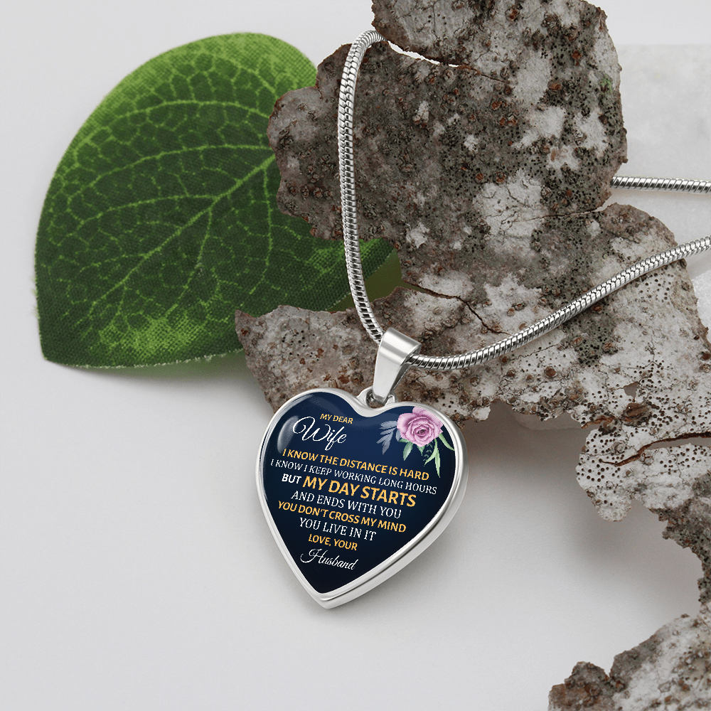 My Dear Wife. I know the distance is hard. (Heart Pendant and Engraving snake chain necklace)