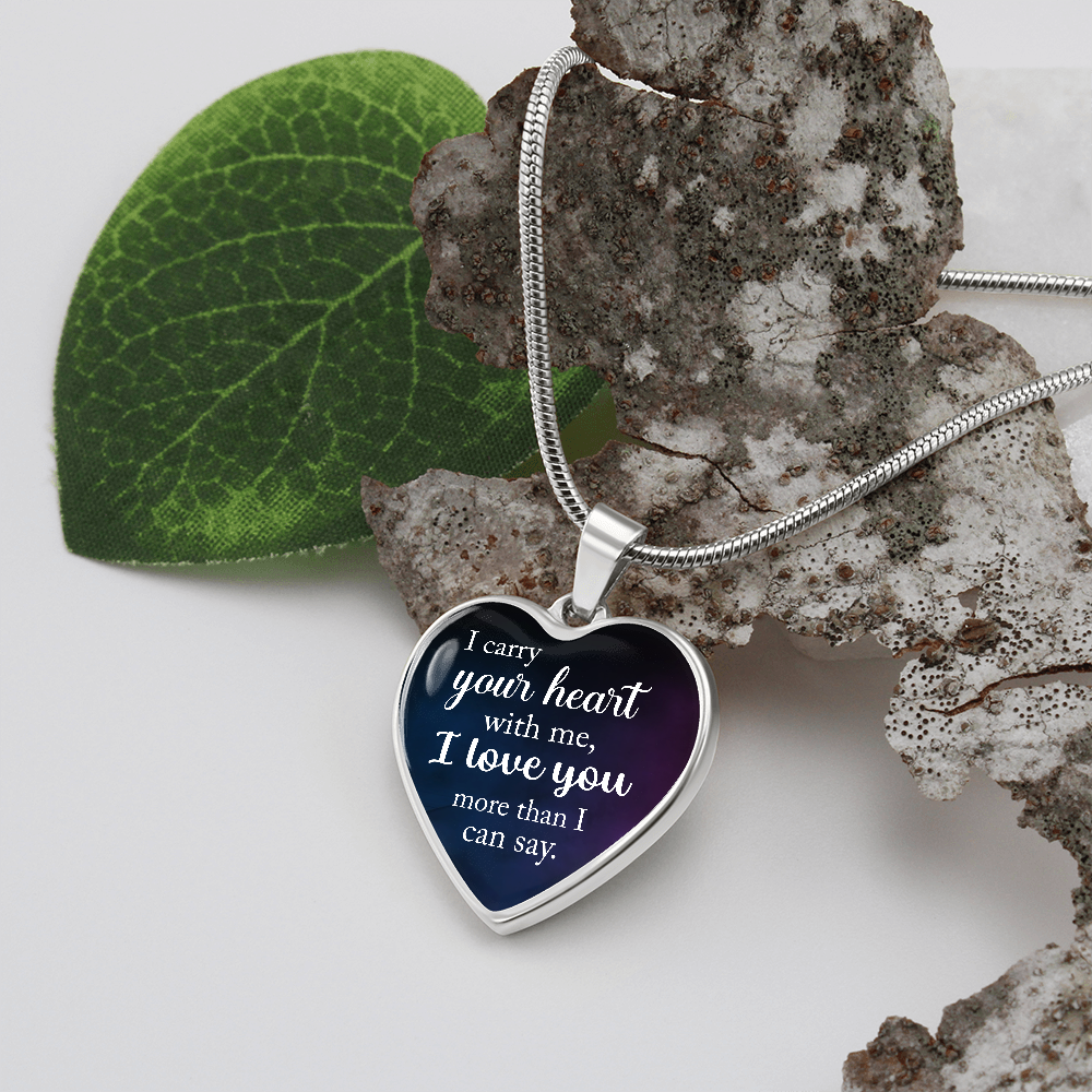 I carry your heart with me, I love you more than I can say. (Heart Pendant Engraving Snake Chain necklace)