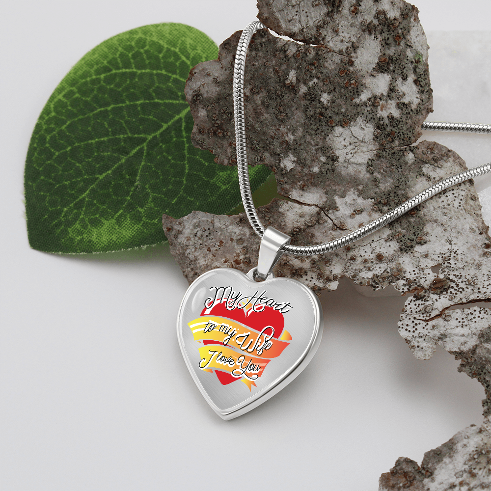 My Heart. to my Wife. I love you. (Heart Pendant Engraving Snake Chain necklace)