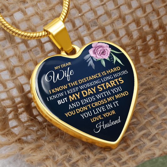 My Dear Wife. I know the distance is hard. (Heart Pendant and Engraving snake chain necklace)