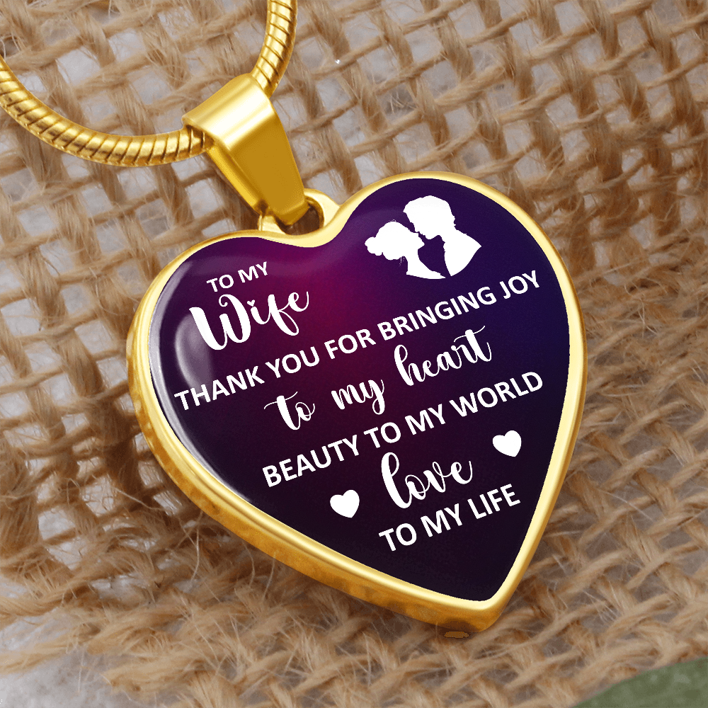 To my Wife. Thank you for bringing joy to my heart. (Heart Pendant Engraving Snake Chain necklace)