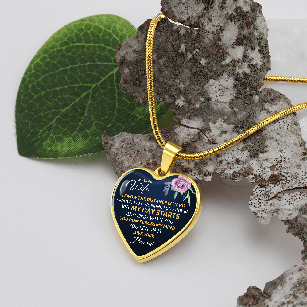 My Dear Wife. I know the distance is hard. (Heart Pendant and Engraving snake chain necklace)