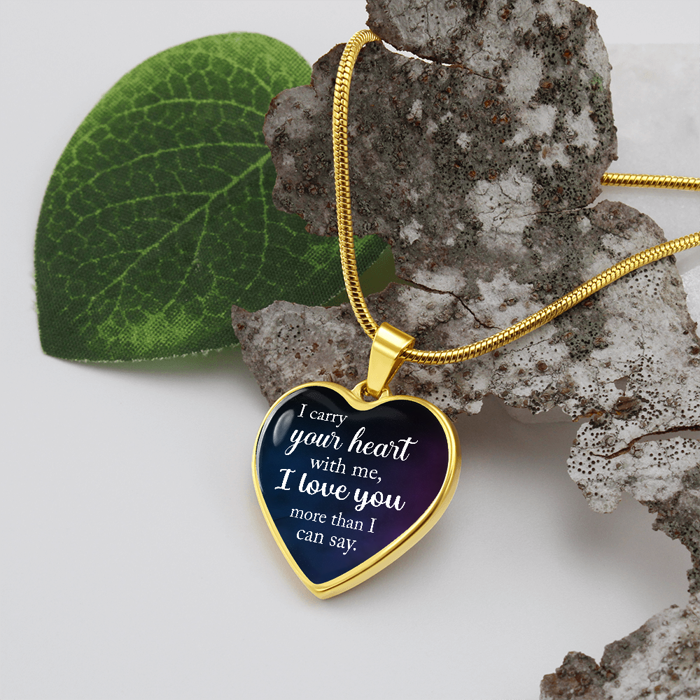 I carry your heart with me, I love you more than I can say. (Heart Pendant Engraving Snake Chain necklace)