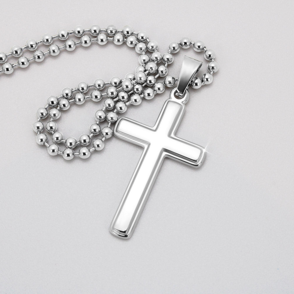 Love gives power to hope and faith (Personalised Cross necklace - Ball Chain)