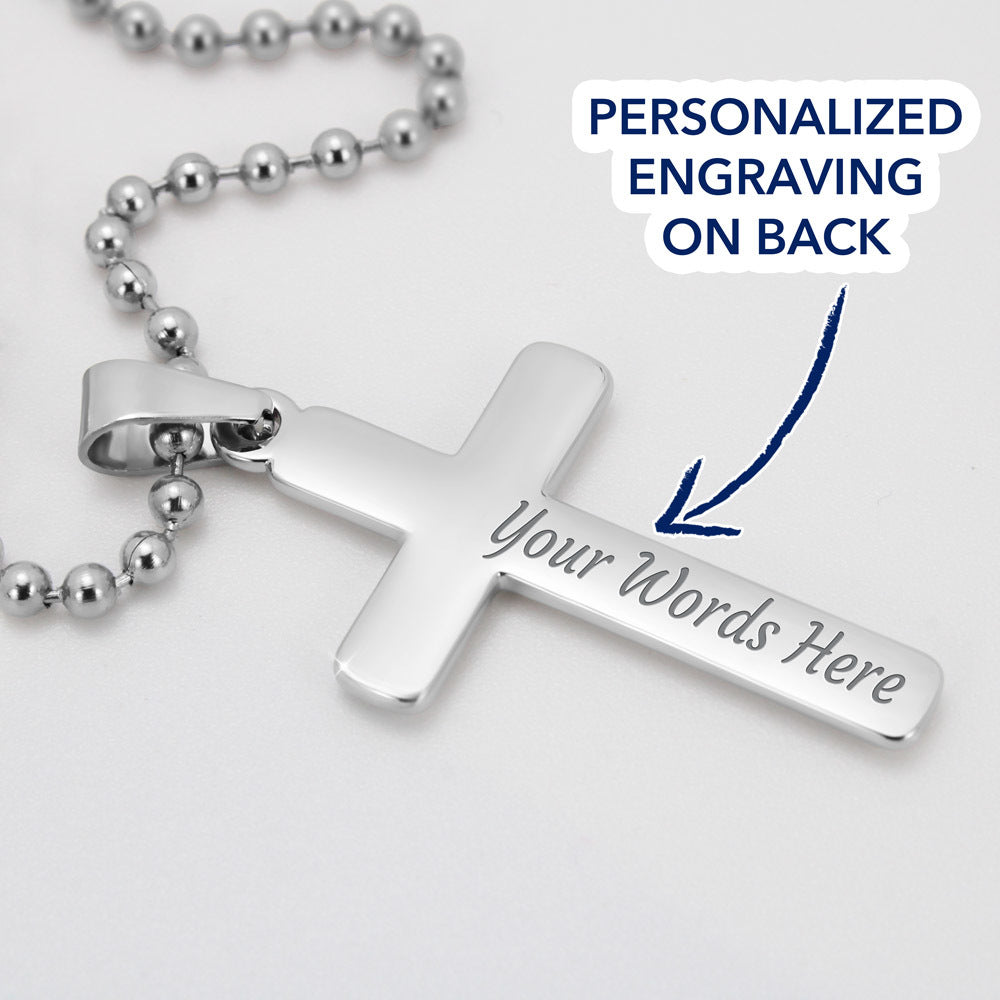 Love gives power to hope and faith (Personalised Cross necklace - Ball Chain)