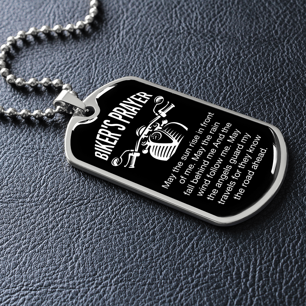 Biker's Prayer (Graphic Dog Tag Ball chain necklace)