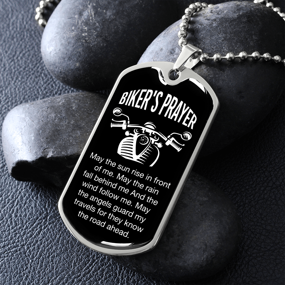 Biker's Prayer (Graphic Dog Tag Ball chain necklace)