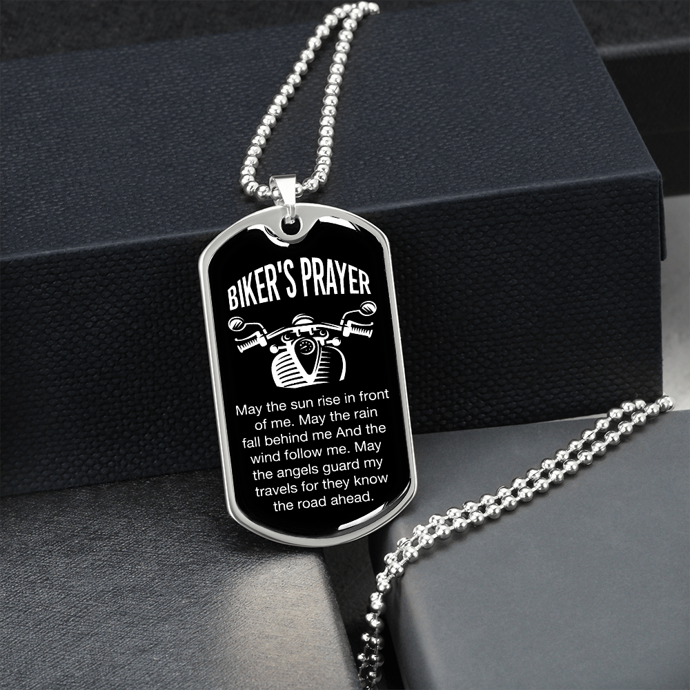 Biker's Prayer (Graphic Dog Tag Ball chain necklace)