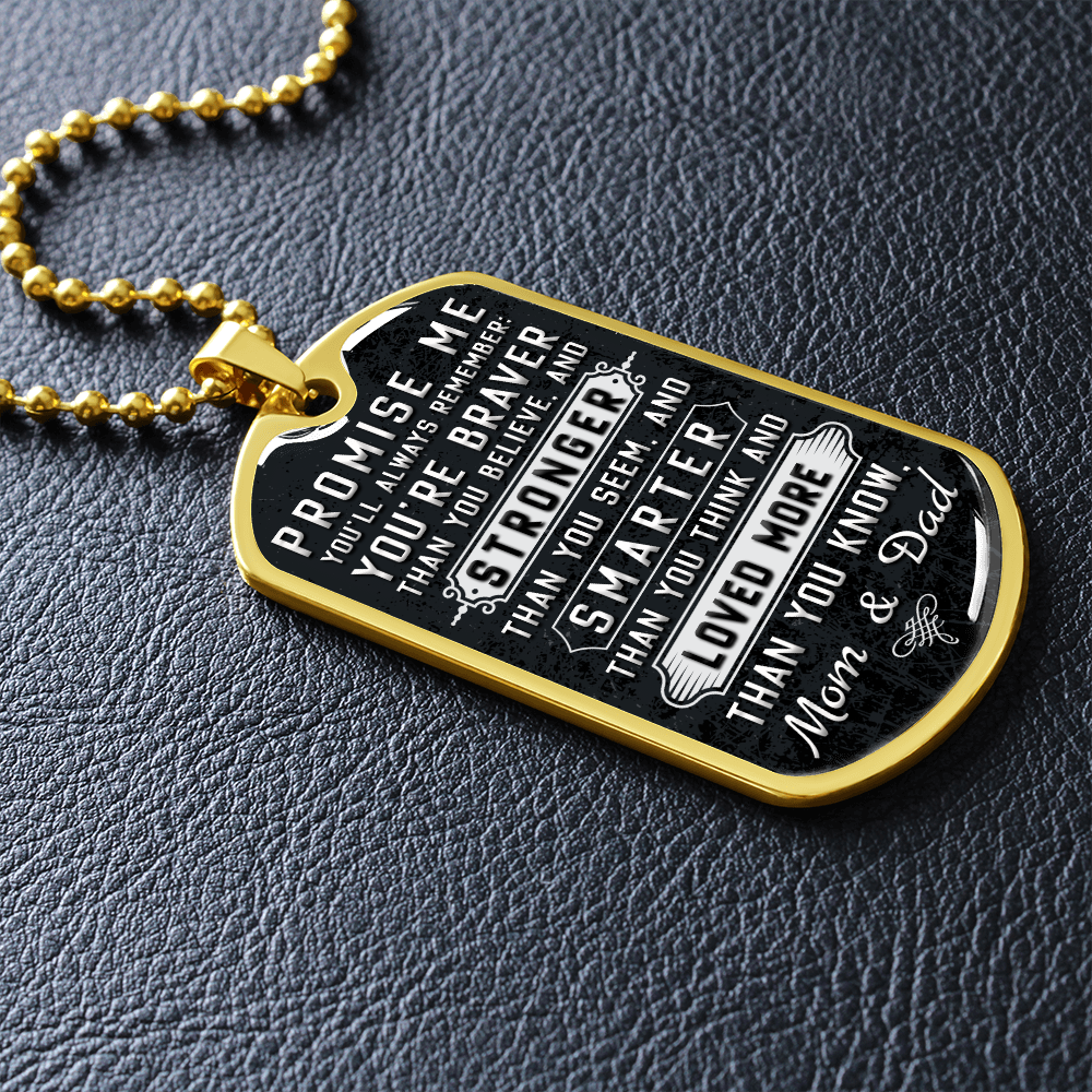 Stronger That You See, Smarter Than You Think, Love More Than You Know (Graphic Dog Tag Ball chain necklace)