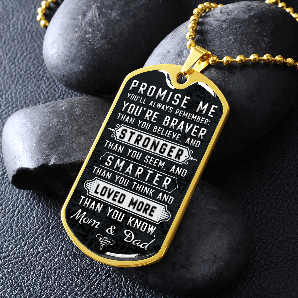Stronger That You See, Smarter Than You Think, Love More Than You Know (Graphic Dog Tag Ball chain necklace)