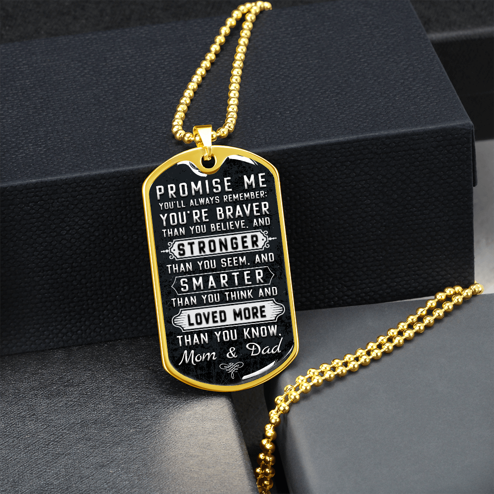 Stronger That You See, Smarter Than You Think, Love More Than You Know (Graphic Dog Tag Ball chain necklace)