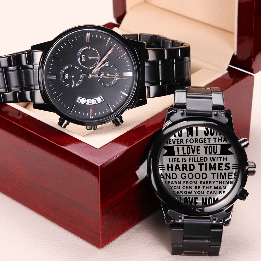 To My Son. Never Forget That I Love You (Black Chronograph Watch)