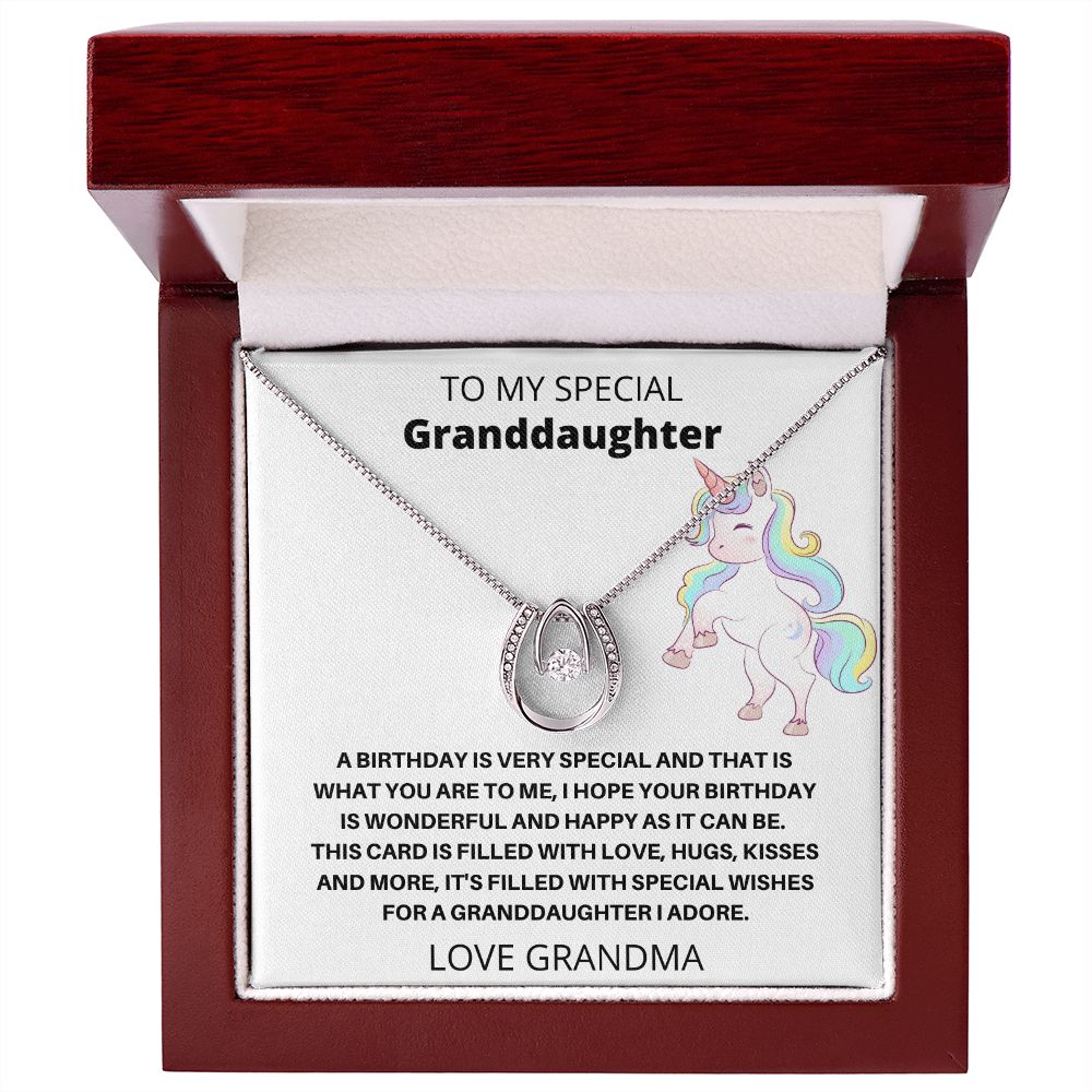 To My Special Granddaughter - Birthday Unicorn (Lucky In Love necklace)