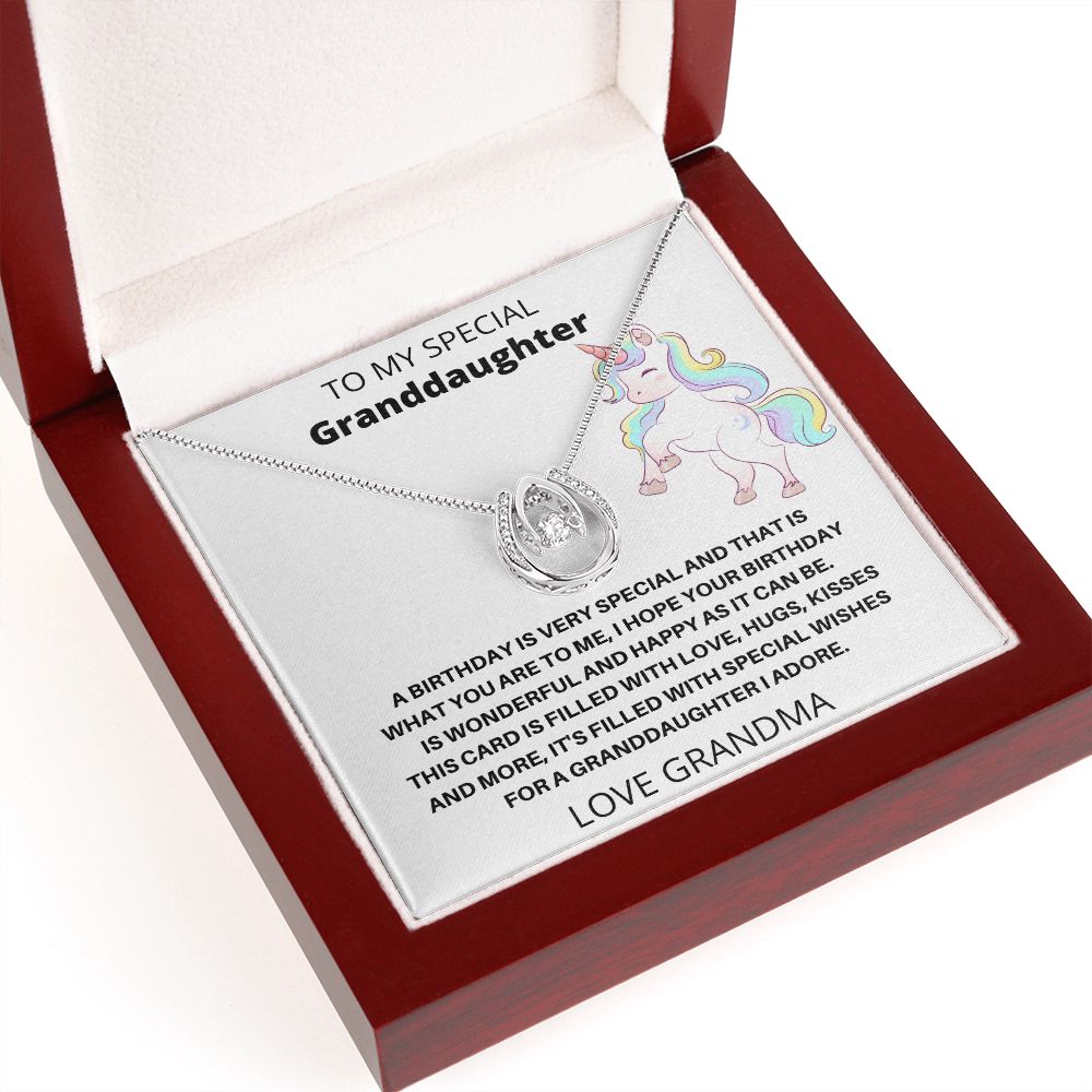 To My Special Granddaughter - Birthday Unicorn (Lucky In Love necklace)