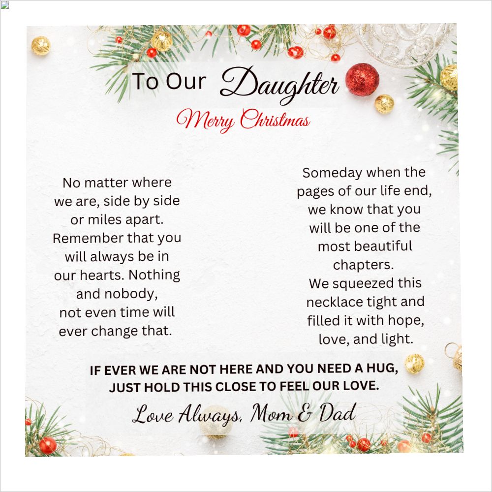 To Our Daughter - Merry Christmas - Just hold this close to feel our love - Love Always, Mom & Dad (Love Knot necklace and earrings set)