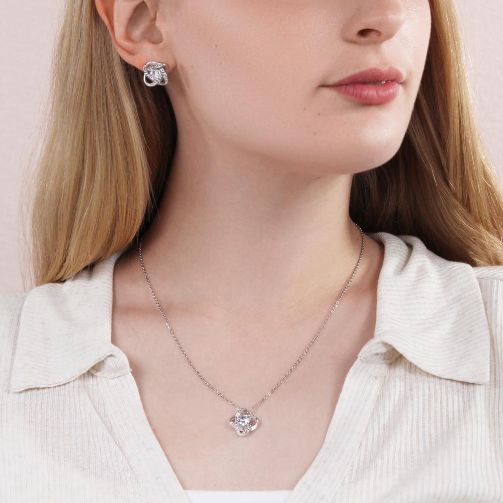 To Our Daughter - Merry Christmas - Just hold this close to feel our love - Love Always, Mom & Dad (Love Knot necklace and earrings set)