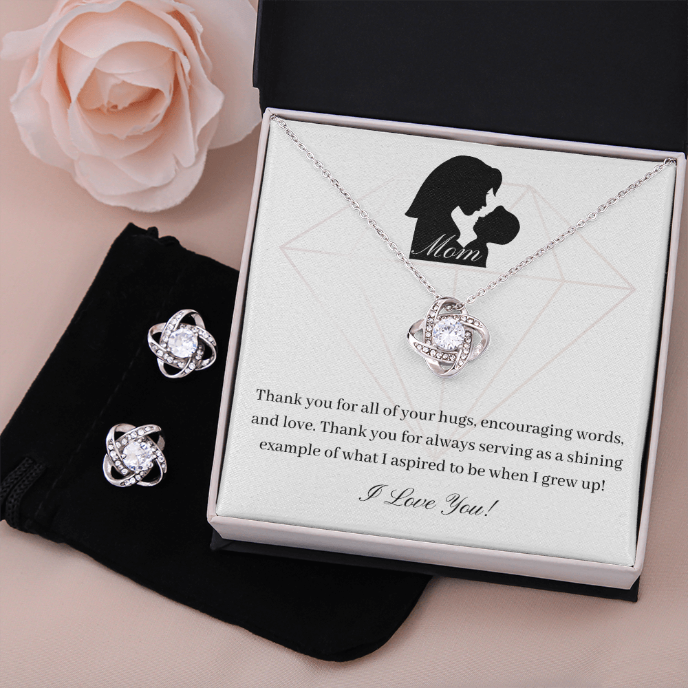 Mom. Thank you for all of your hugs. (Love Knot Earring and necklace set)