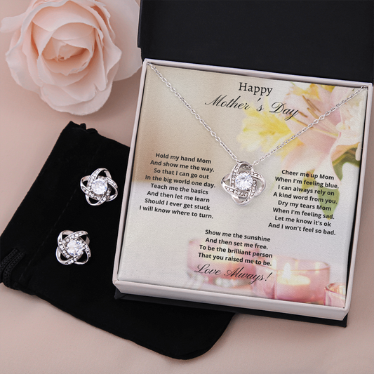 Happy Mother's Day. Hold my had Mom. (Love Knot Earring & Necklace)