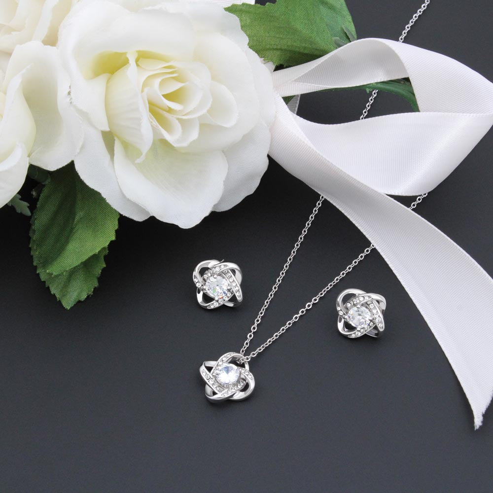 Mom. Thank you for all of your hugs. (Love Knot Earring and necklace set)