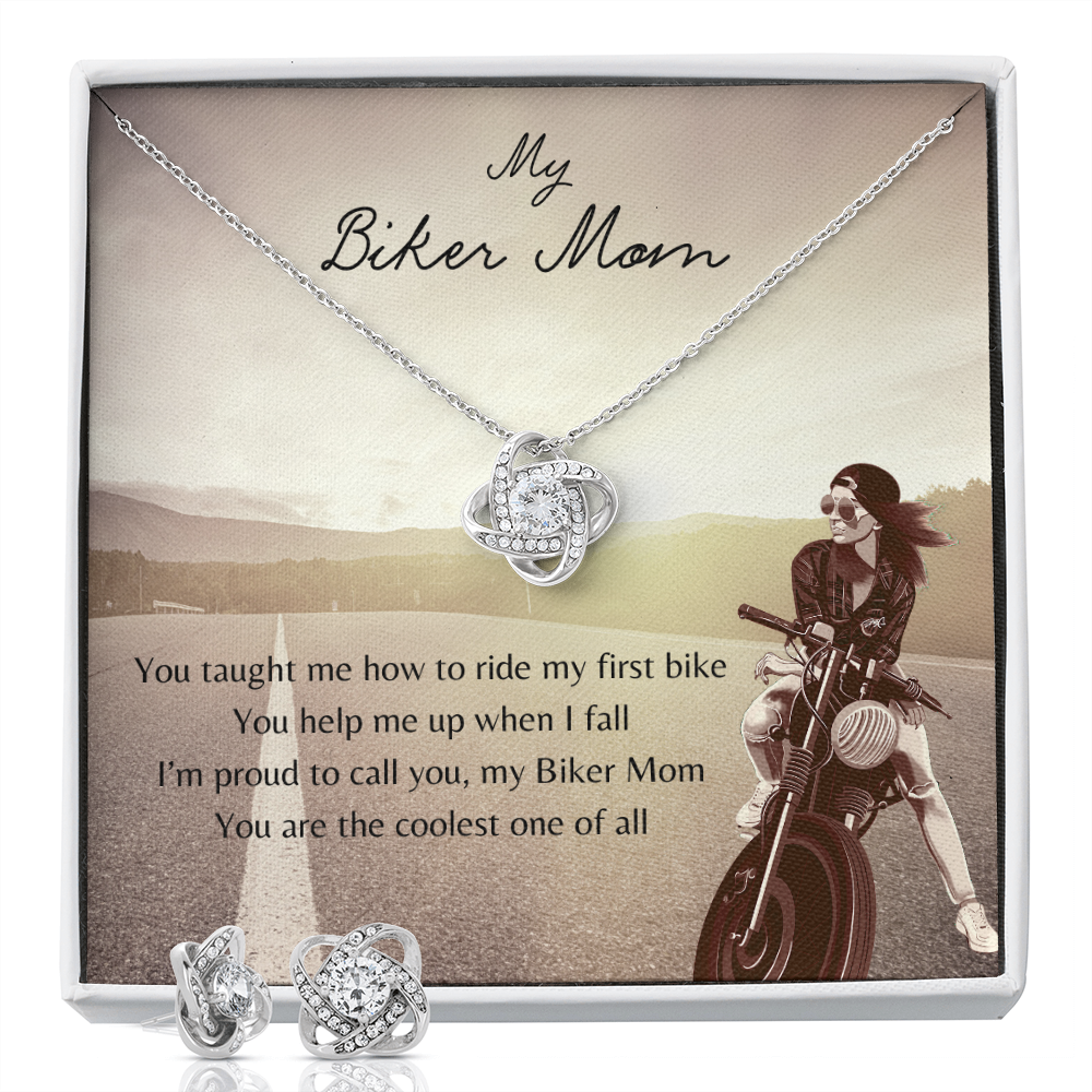 My Biker Mom. Coolest Mom (Love Knot Earring & Necklace Set)