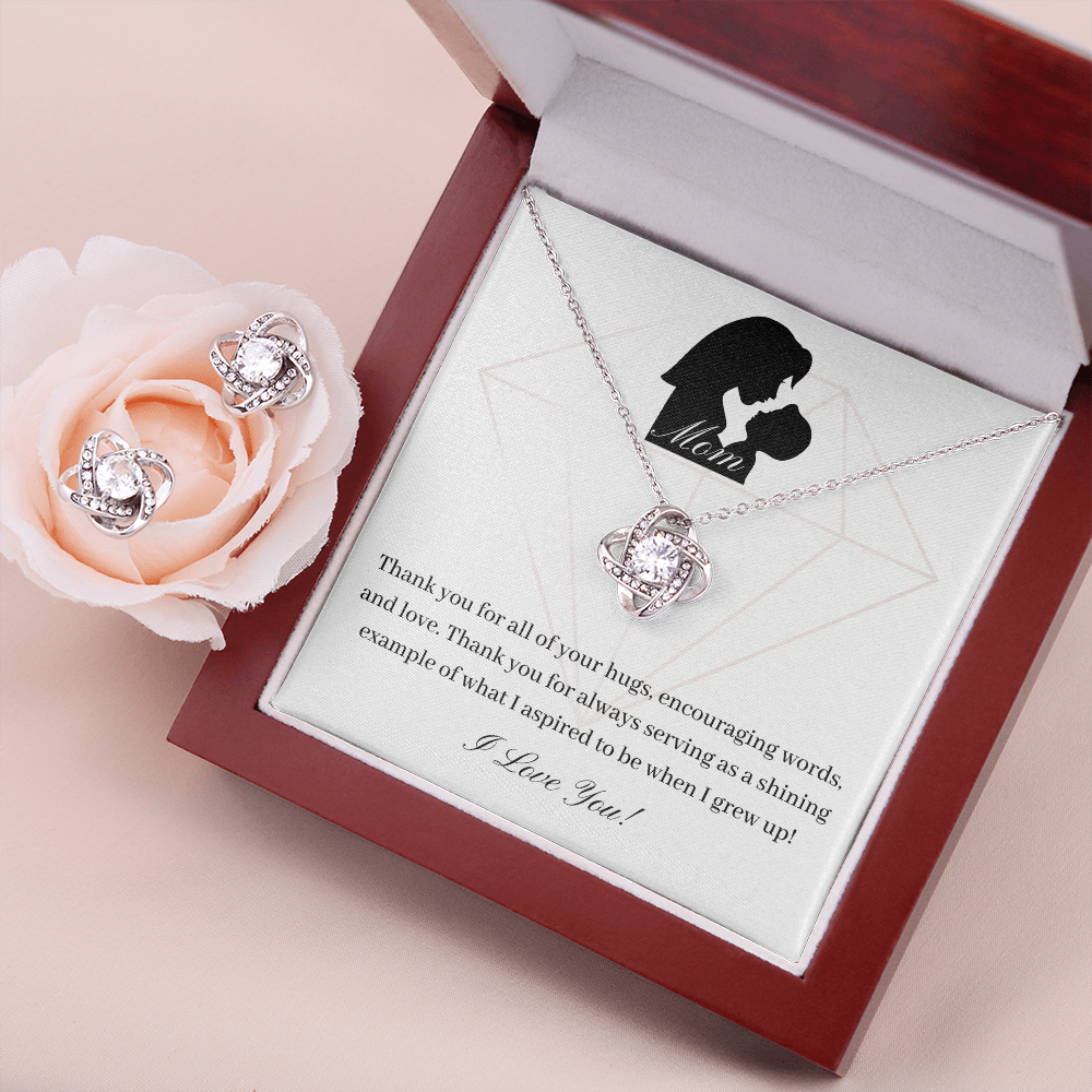 Mom. Thank you for all of your hugs. (Love Knot Earring and necklace set)
